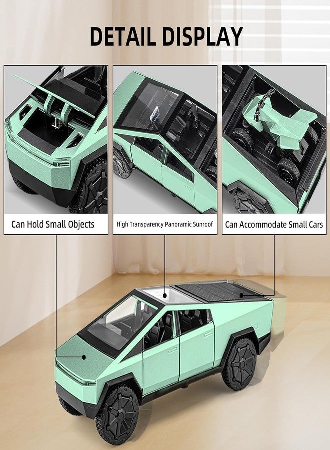 بلس بوينت طقم نموذج سيارة سايبرتراك من سبيكة معدنية بمقياس 1/32 من بلس بوينت، مع دراجة نارية شاطئية، وسيارة سايبرتراك معدنية مصبوبة، وصوت وإضاءة، وخاصية السحب للخلف، هدية مثالية لأعياد الميلاد، أسود - Image 4